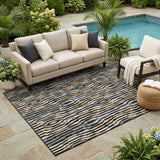 5' X 8' Black And Ivory Abstract Washable Indoor Outdoor Area Rug