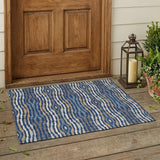 3' X 5' Blue And Denim Blue Abstract Washable Indoor Outdoor Area Rug