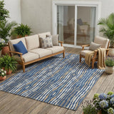 5' X 8' Blue And Denim Blue Abstract Washable Indoor Outdoor Area Rug