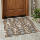 3' X 5' Chocolate And Aqua Abstract Washable Indoor Outdoor Area Rug