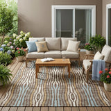 5' X 8' Chocolate And Aqua Abstract Washable Indoor Outdoor Area Rug