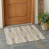 3' X 5' Ivory And Brown Abstract Washable Indoor Outdoor Area Rug