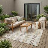 5' X 8' Ivory And Brown Abstract Washable Indoor Outdoor Area Rug