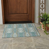 3' X 5' Teal Blue And Aqua Abstract Washable Indoor Outdoor Area Rug