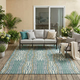 5' X 8' Teal Blue And Aqua Abstract Washable Indoor Outdoor Area Rug