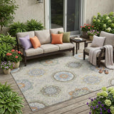 5' X 8' Beige And Brown Floral Medallion Washable Indoor Outdoor Area Rug