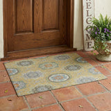 3' X 5' Gold And Ivory Floral Medallion Washable Indoor Outdoor Area Rug