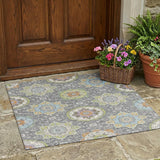 3' X 5' Gray And Brown Floral Medallion Washable Indoor Outdoor Area Rug