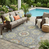 5' X 8' Gray And Brown Floral Medallion Washable Indoor Outdoor Area Rug