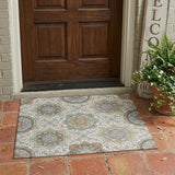 3' X 5' Ivory And Khaki Floral Medallion Washable Indoor Outdoor Area Rug