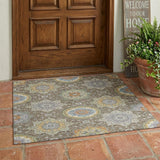 3' X 5' Taupe And Ivory Floral Medallion Washable Indoor Outdoor Area Rug