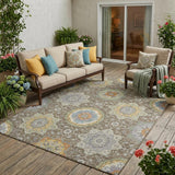 5' X 8' Taupe And Ivory Floral Medallion Washable Indoor Outdoor Area Rug