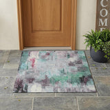 3' X 5' Sky Blue And Mauve Abstract Washable Indoor Outdoor Area Rug