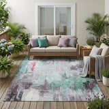 5' X 8' Sky Blue And Mauve Abstract Washable Indoor Outdoor Area Rug