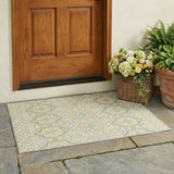 3' X 5' Green And Denim Blue Tribal Washable Indoor Outdoor Area Rug
