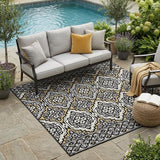 5' X 8' Black And Gray Tribal Washable Indoor Outdoor Area Rug