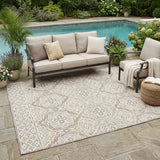 5' X 8' Ivory And Denim Blue Tribal Washable Indoor Outdoor Area Rug