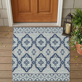 3' X 5' Navy Blue And Aqua Tribal Washable Indoor Outdoor Area Rug