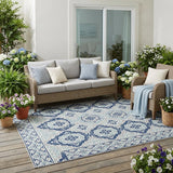 5' X 8' Navy Blue And Aqua Tribal Washable Indoor Outdoor Area Rug