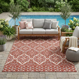 5' X 8' Red And Denim Blue Tribal Washable Indoor Outdoor Area Rug