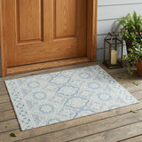 3' X 5' Sky Blue And Beige Tribal Washable Indoor Outdoor Area Rug