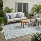 5' X 8' Sky Blue And Beige Tribal Washable Indoor Outdoor Area Rug