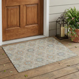 3' X 5' Beige And Brown Floral Medallion Washable Indoor Outdoor Area Rug