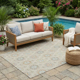 5' X 8' Beige And Brown Floral Medallion Washable Indoor Outdoor Area Rug