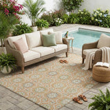 5' X 8' Copper And Beige Floral Medallion Washable Indoor Outdoor Area Rug