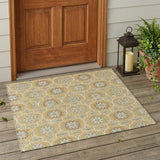 3' X 5' Gold And Beige Floral Medallion Washable Indoor Outdoor Area Rug