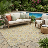 5' X 8' Gold And Beige Floral Medallion Washable Indoor Outdoor Area Rug