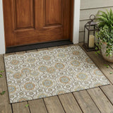 3' X 5' Ivory And Gold Floral Medallion Washable Indoor Outdoor Area Rug