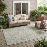 5' X 8' Blue And Ivory Floral Medallion Washable Indoor Outdoor Area Rug