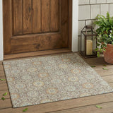 3' X 5' Taupe And Ivory Floral Medallion Washable Indoor Outdoor Area Rug
