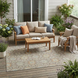 5' X 8' Taupe And Ivory Floral Medallion Washable Indoor Outdoor Area Rug