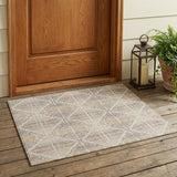 3' X 5' Beige And Ivory Geometric Washable Indoor Outdoor Area Rug