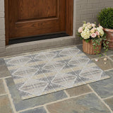 3' X 5' Silver And Beige Geometric Washable Indoor Outdoor Area Rug