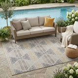 5' X 8' Silver And Beige Geometric Washable Indoor Outdoor Area Rug