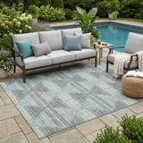 5' X 8' Teal Blue And Ivory Geometric Washable Indoor Outdoor Area Rug