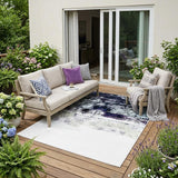 5' X 8' Blue And Charcoal Geometric Washable Indoor Outdoor Area Rug