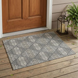 3' X 5' Gray And Taupe Geometric Washable Indoor Outdoor Area Rug