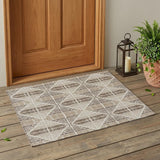 3' X 5' Pearl And Navy Blue Geometric Washable Indoor Outdoor Area Rug