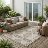 5' X 8' Pearl And Navy Blue Geometric Washable Indoor Outdoor Area Rug