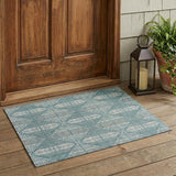 3' X 5' Teal Blue And Brown Geometric Washable Indoor Outdoor Area Rug