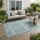5' X 8' Teal Blue And Brown Geometric Washable Indoor Outdoor Area Rug