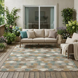 5' X 8' Green And Silver Abstract Washable Indoor Outdoor Area Rug