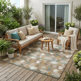 5' X 8' Brown And Aqua Abstract Washable Indoor Outdoor Area Rug