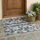 3' X 5' Navy Blue And Charcoal Abstract Washable Indoor Outdoor Area Rug