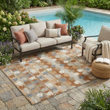 5' X 8' Orange And Beige Abstract Washable Indoor Outdoor Area Rug