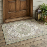 3' X 5' Green And Orange Oriental Washable Indoor Outdoor Area Rug